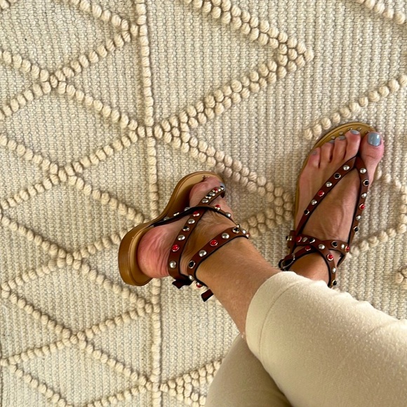 Anthropologie BWT Bibi Lou with multicolor studs Great Statement flat sandal ♥️ - Picture 5 of 12